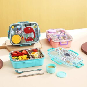 super dino kids lunch box – cute cartoon stainless steel tiffin (leak proof)